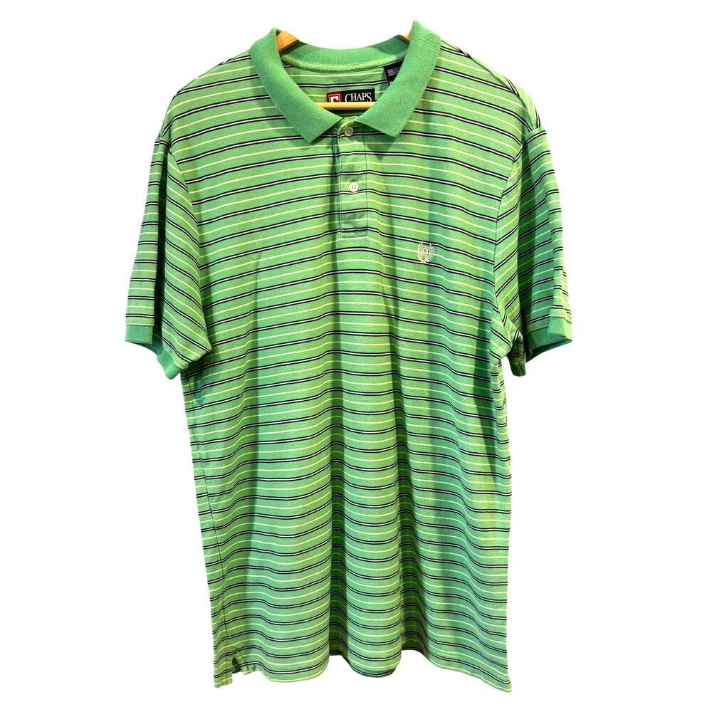 VTG Y2K Chaps Men's Polo Shirt Green Striped Short Sleeve Cotton Blend Golf, XL